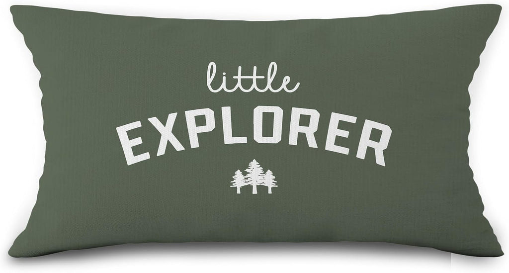 Little Explorer Throw Pillow Covers, Olive Green Themed Square Adventure Pillow Case Cover for Couch, Woodland Nursery Cushion Cover Case for Kids Room Nursery Toddler Dorm Bedroom, 12x20