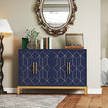 47.8" Storage Accent Cabinet with 4 Doors, Modern Sideboard Buffet Cabinet with Gold Lines, Wood Decorative Credenza with Storage for Living Room, Kitchen, Dining Room, Entryway, Blue