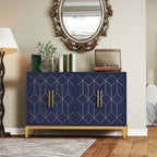 47.8" Storage Accent Cabinet with 4 Doors, Modern Sideboard Buffet Cabinet with Gold Lines, Wood Decorative Credenza with Storage for Living Room, Kitchen, Dining Room, Entryway, Blue