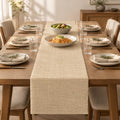 Beige Faux Linen Table Runner Waterproof Elegant Modern Table Decor 72inch