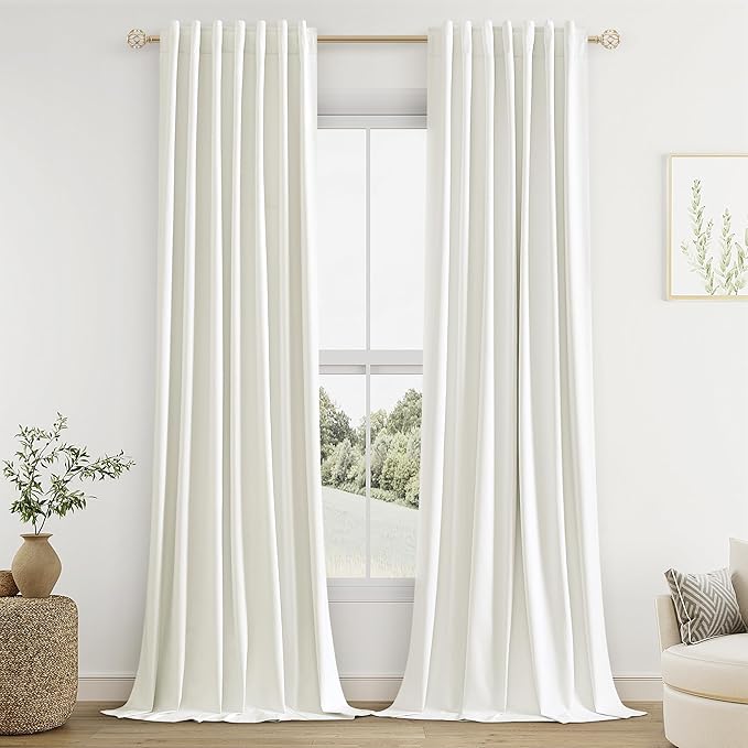 Ivory 100% Blackout Linen Curtains 102 Inch Length 2 Panels Set by Guken