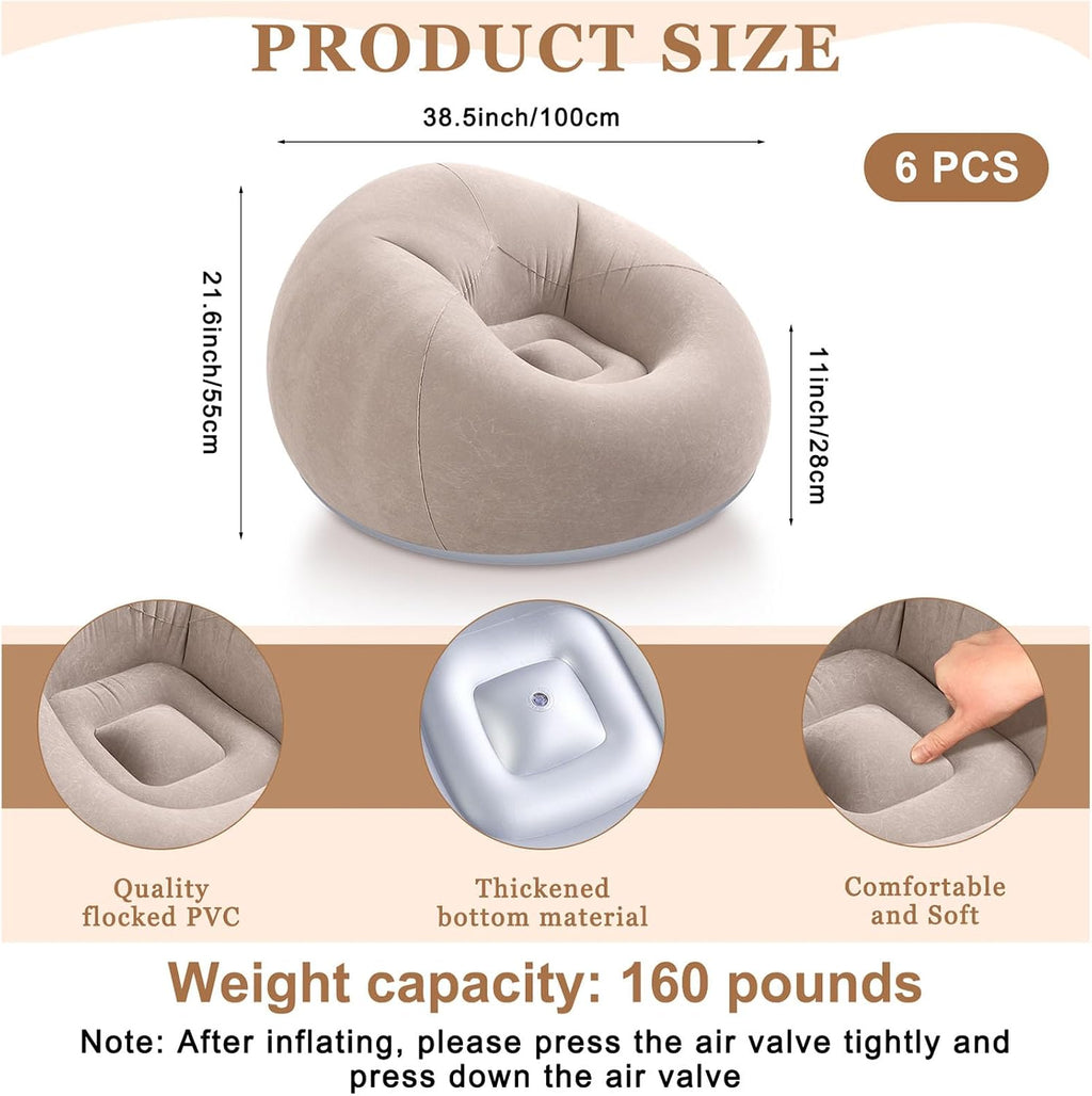Realspring 6 Pcs Inflatable Bean Bag Chairs, Electric Air Pump, Coffee