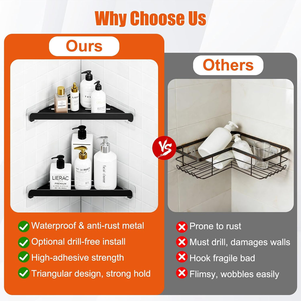 Shower Caddy Storage, Triangle Corner Shelf with Adhesive Hook