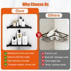 Shower Caddy Storage, Triangle Corner Shelf with Adhesive Hook