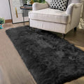Latepis Black Runner Bedside Rug 2x6 Area Faux Sheepskin Fur Rug Washable by Latepis