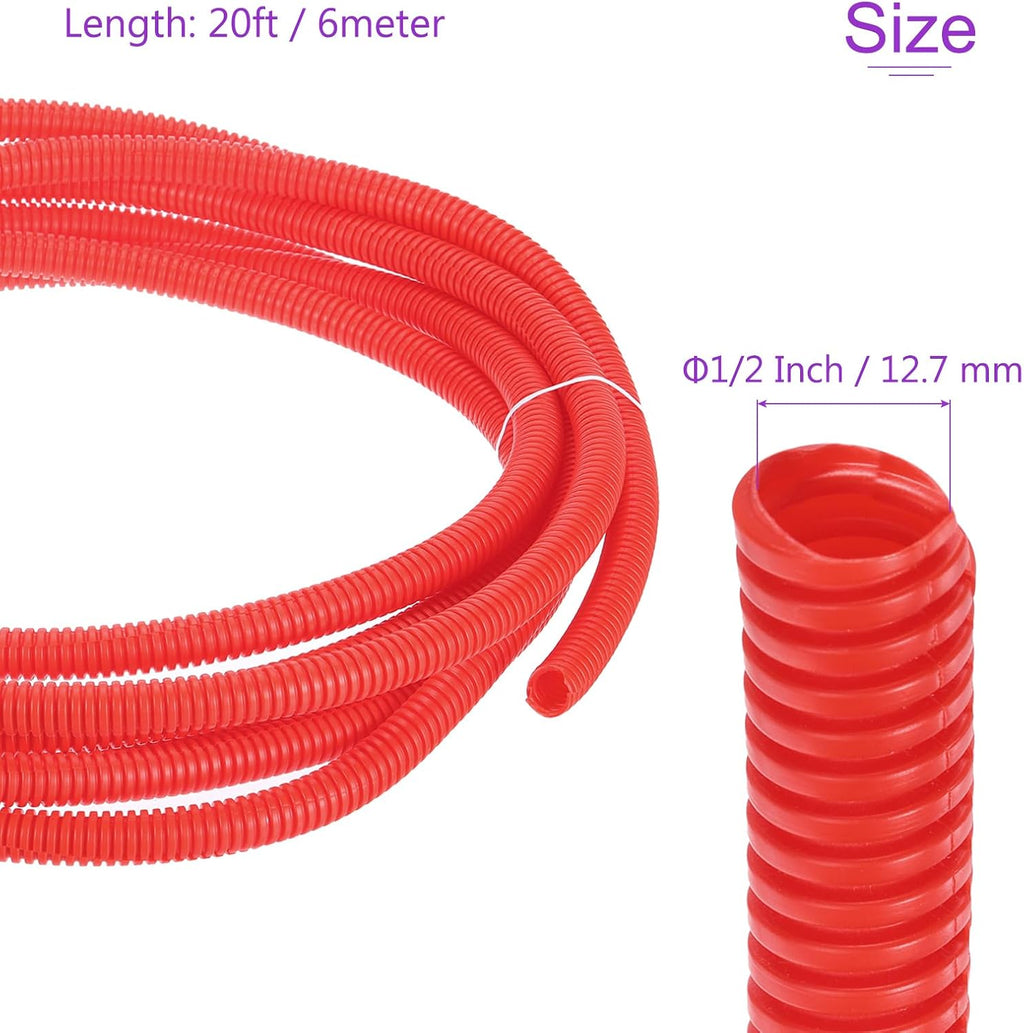 DMiotech 20ft Wire Loom Split Tubing 1/2 Inch(12.7 mm) ID Red