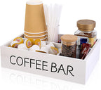 Coffee Bar Organizer – Wooden Coffee Station with 4 Compartments, Removable Dividers, and Condiment Storage for Home & Office