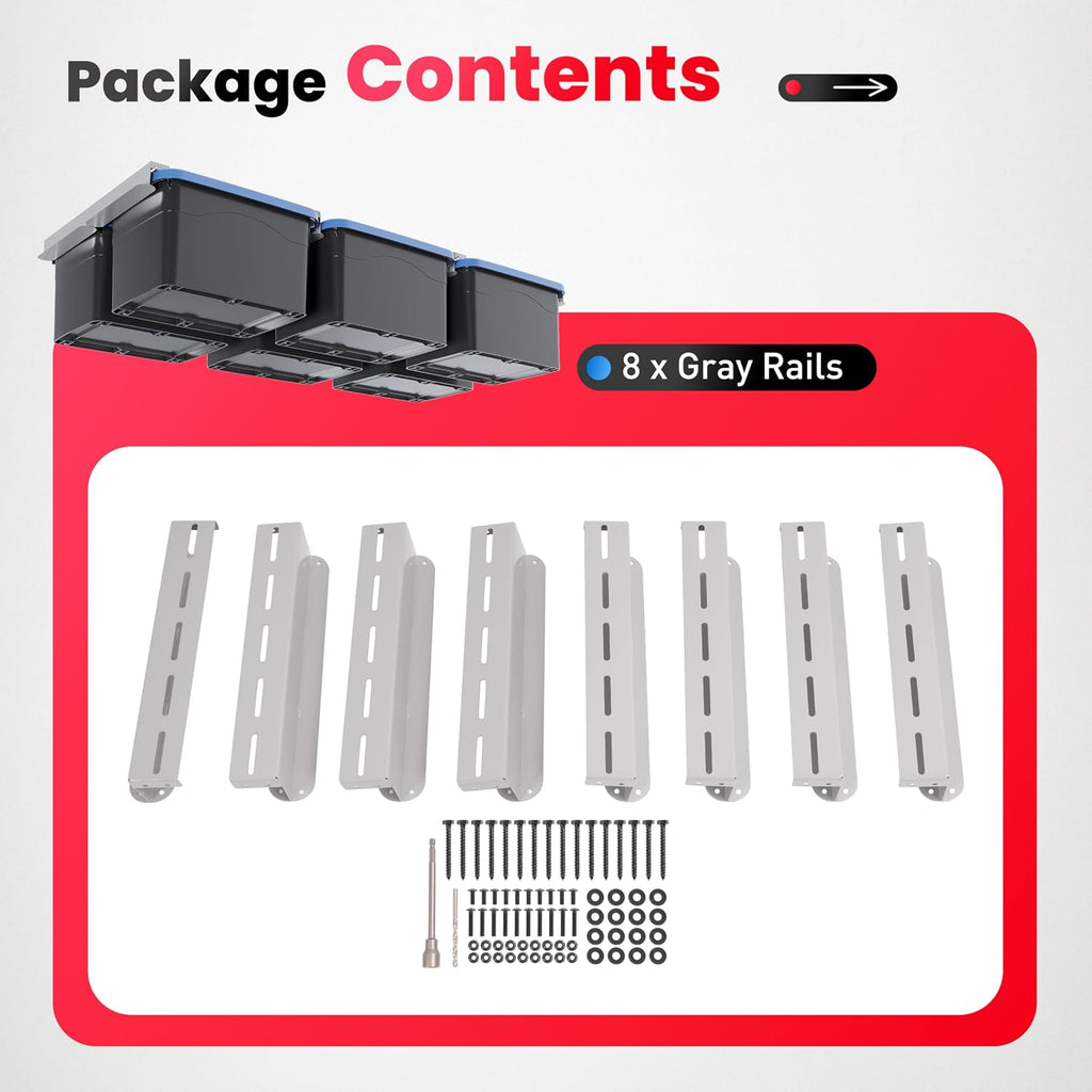 8pcs Heavy Duty Overhead Garage Storage Rack, Connectable Double