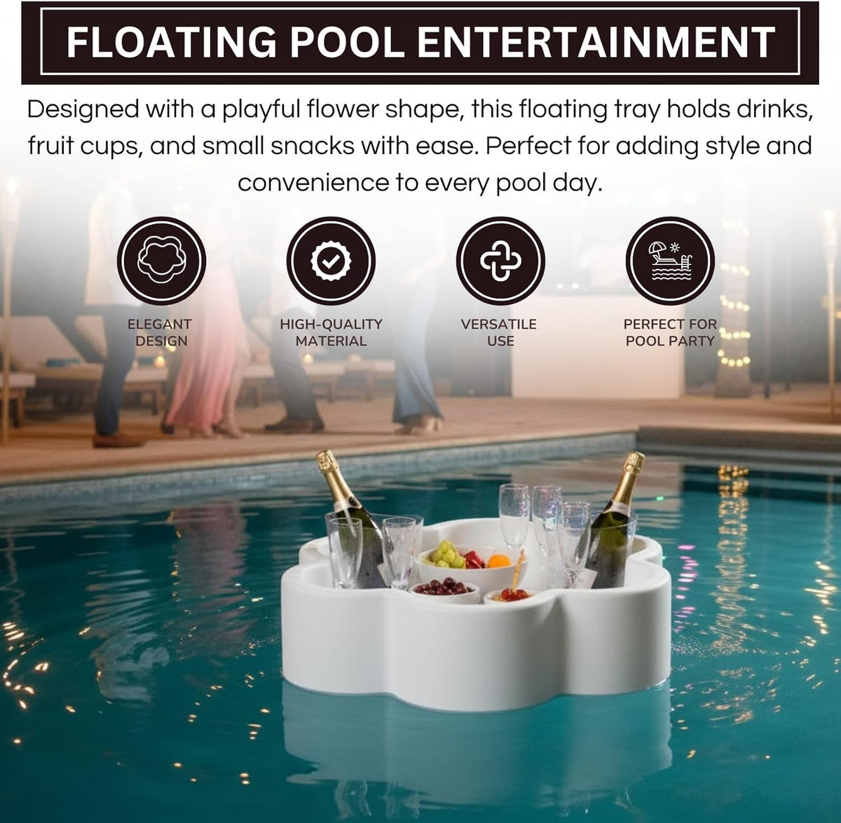 Floating Flower Tray, Single Piece, Lightweight Serving Holder for Drinks Snacks Small Items, Ideal for Summer Relaxation Outdoor Poolside Lounging Beach Parties and Gift Giving - 19.5" 12L White