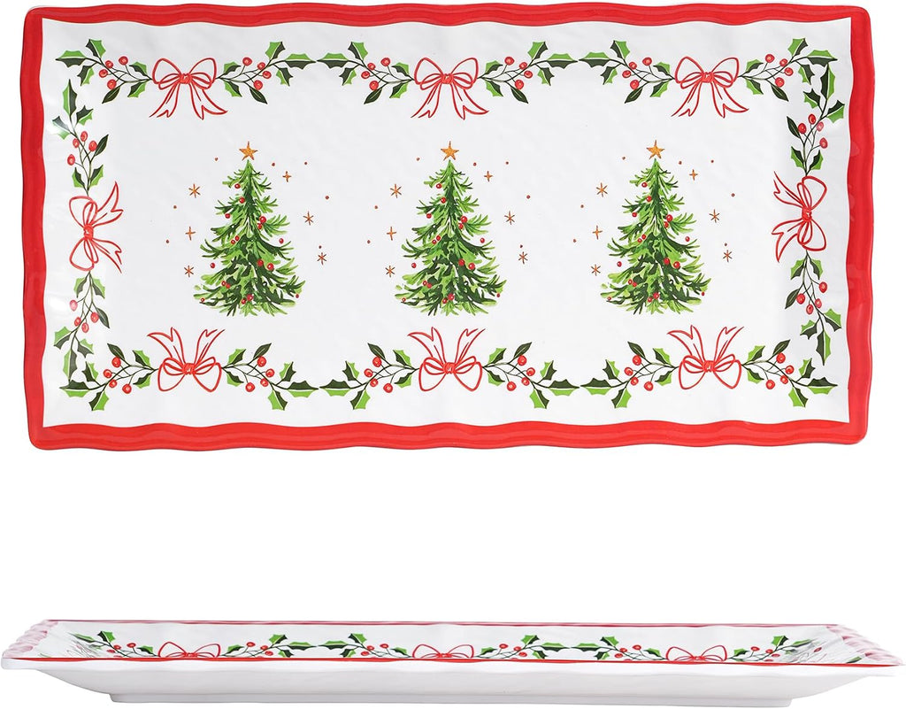 Christmas Tree Melamine Serving Trays 14.5" Holiday Party Platter
