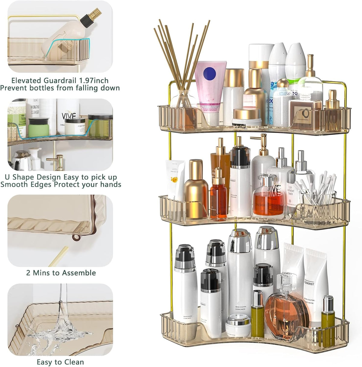 Webetop Corner Bathroom Shelf, 3 Tier Countertop Organizer for Vanity