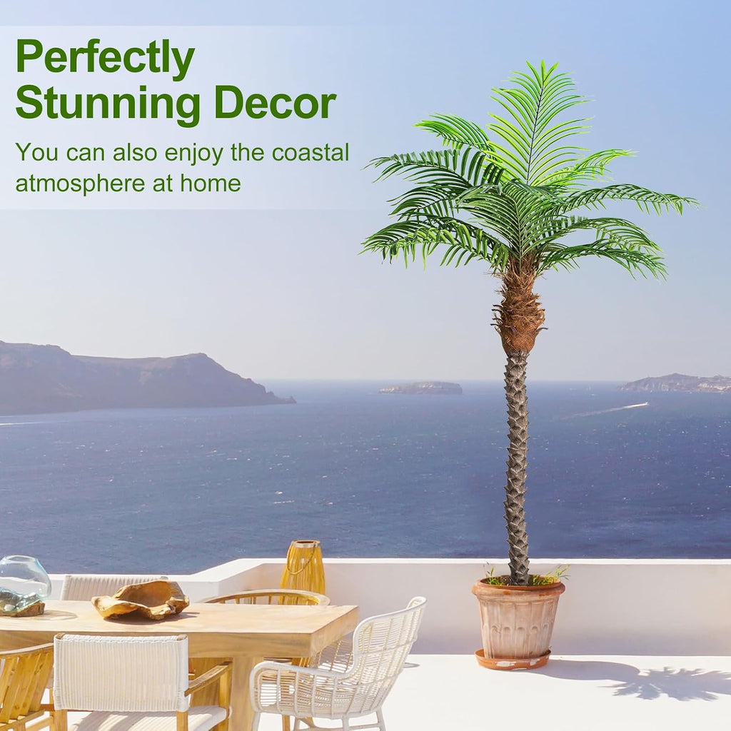 7ft Tall Artificial Phoenix Palm Tree for Outdoor Indoor Decor, Large Faux Coconut Silk Palm Tree Tropical Fake Tree Perfect for Outside Patio Poolside Home Office Decor (Set of 2)