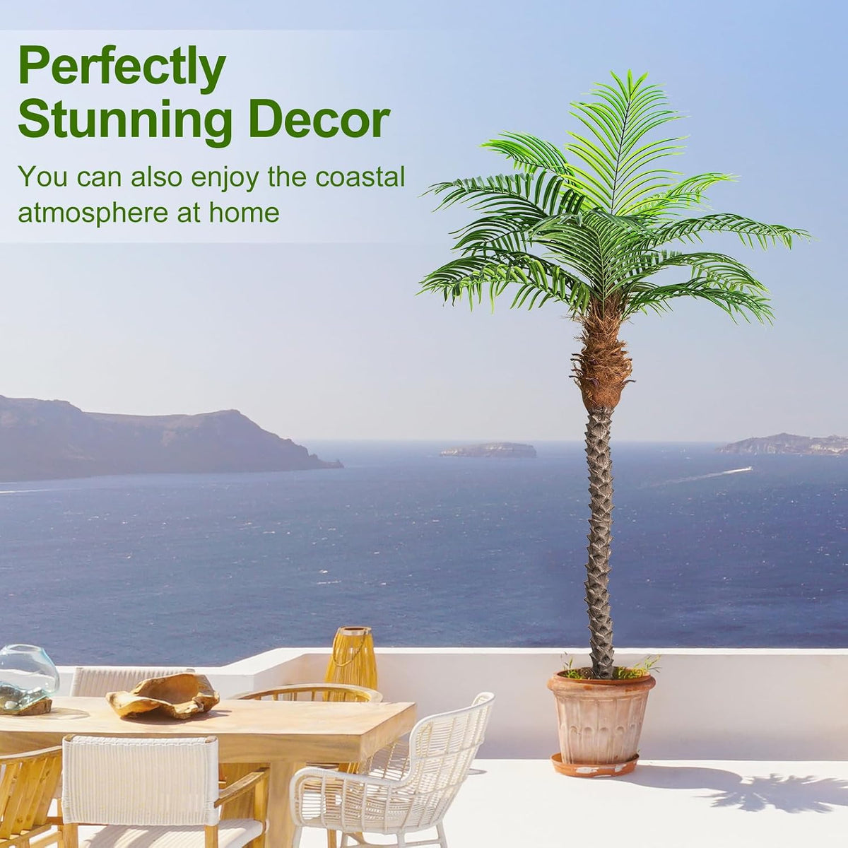 7ft Tall Artificial Phoenix Palm Tree for Outdoor Indoor Decor, Large Faux Coconut Silk Palm Tree Tropical Fake Tree Perfect for Outside Patio Poolside Home Office Decor (Set of 2)