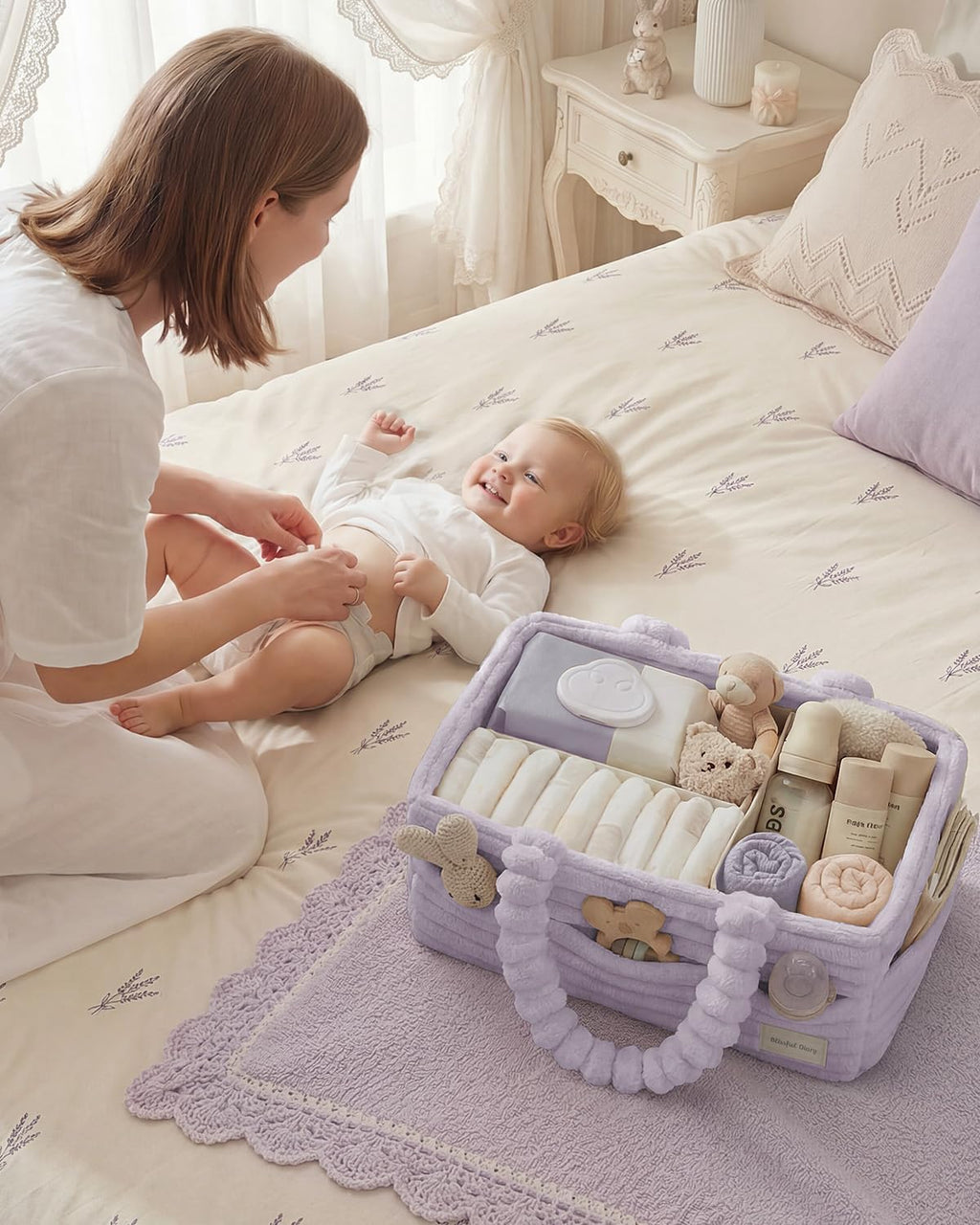 Blissful Diary Flannel Diaper Caddy Organizer & Gift Packaging,Light Purple