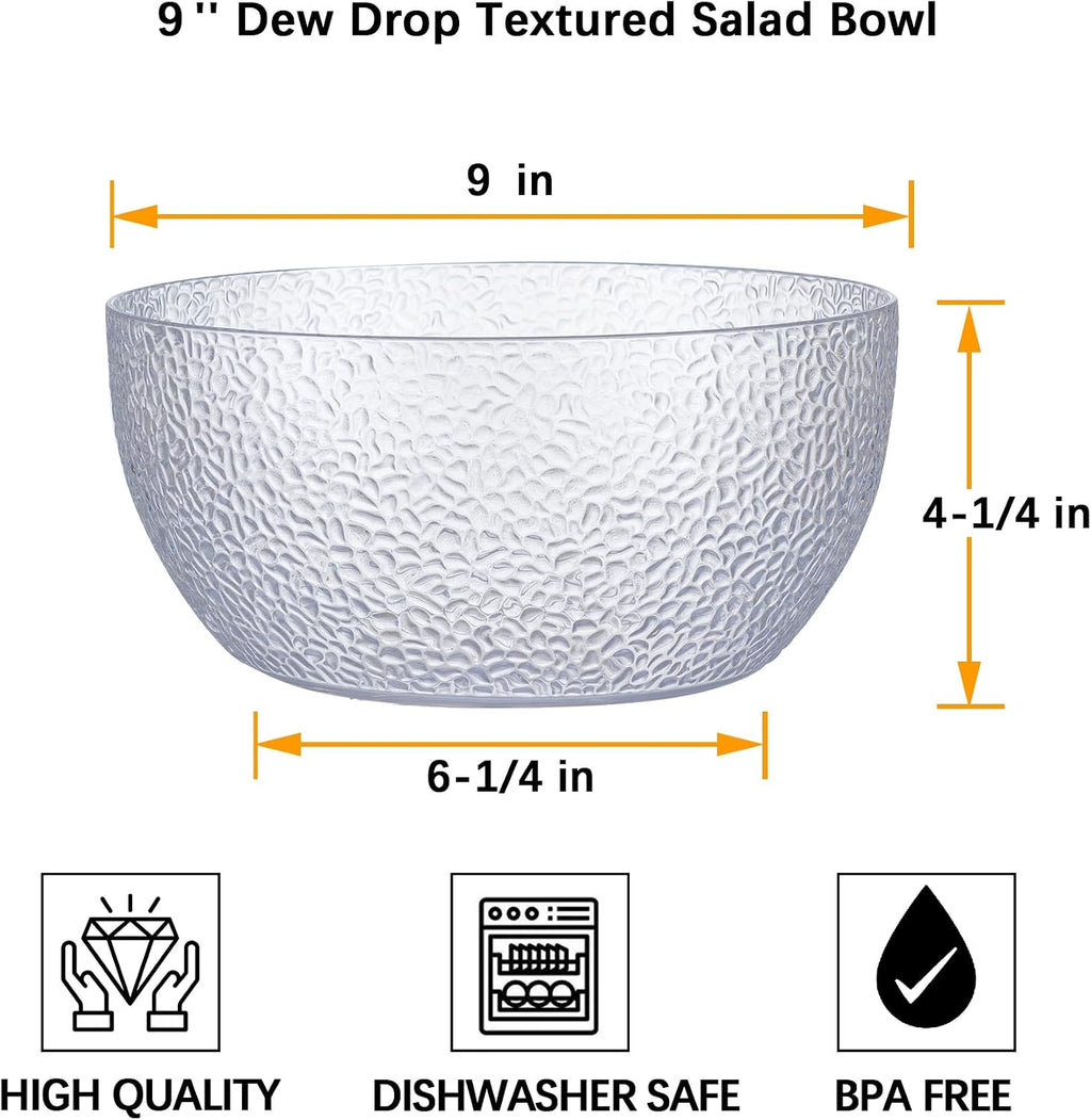 2-Pack 100 FL OZ Acrylic Salad Bowls, 9 inch Shatter-Resistant Serving Bowls, Large Plastic Mixing Bowls for Outdoor or Home Gatherings, Clear