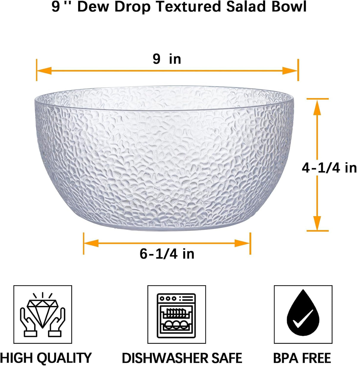2-Pack 100 FL OZ Acrylic Salad Bowls, 9 inch Shatter-Resistant Serving Bowls, Large Plastic Mixing Bowls for Outdoor or Home Gatherings, Clear