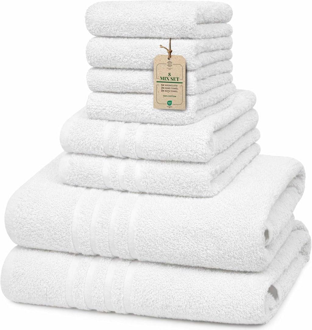 CORE 8-Piece Cotton Towel Set for Bathroom | Value Pack, Soft, Absorbent, Lightweight, Minimalist — 2 Bath Towels (27x54 in), 2 Hand Towels (16x24 in) & 4 Washcloths (12x12 in), Soft Teal