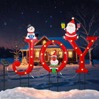 Christmas Decorations Outdoor, Solar Lighted Joy Snowman Reindeer Santa Claus Yard Sign Garden Stakes Xmas Holiday Decor for Patio Lawn Outside
