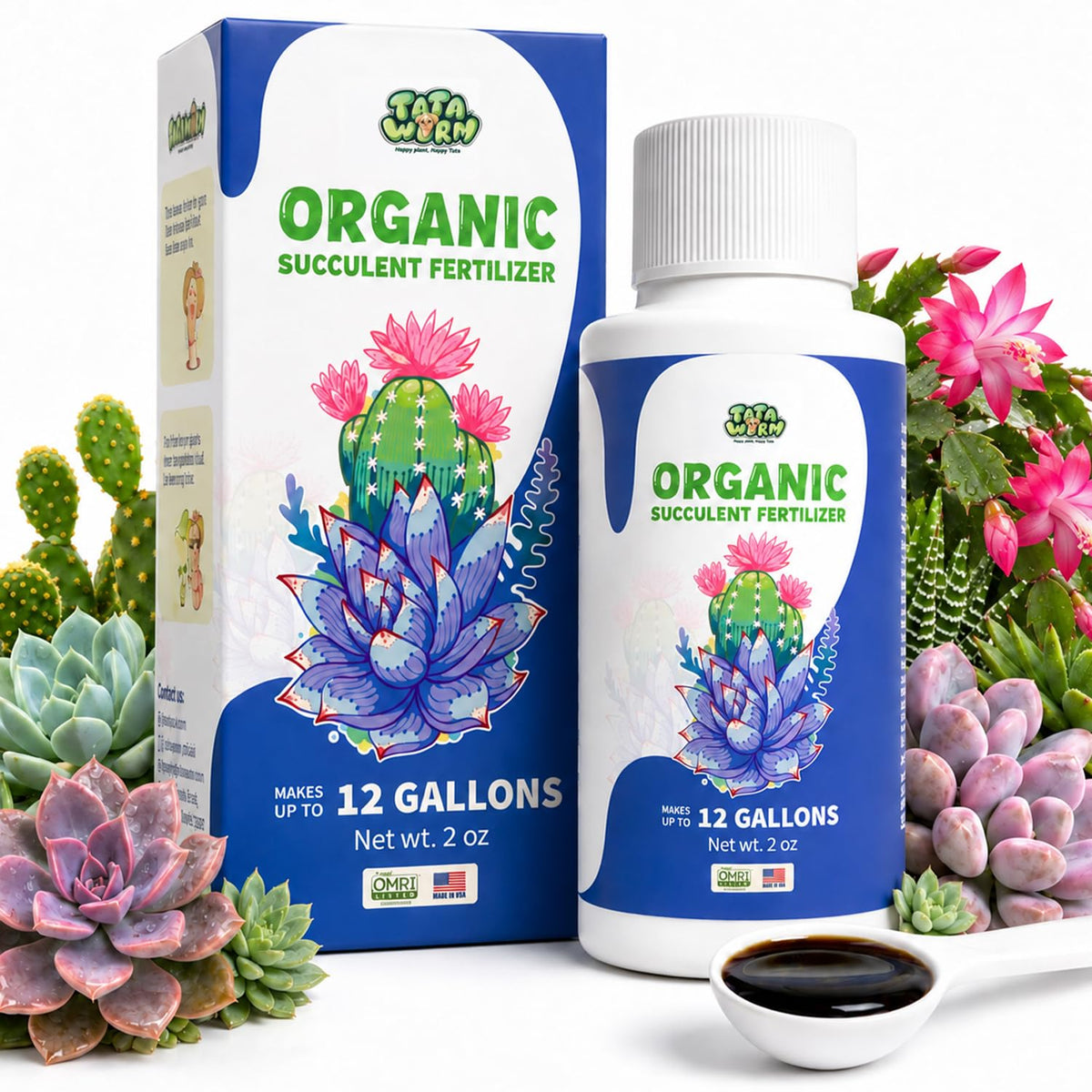 Organic Succulent Fertilizer, 2oz Makes 12 Gallons, Liquid Kelp Plant Food