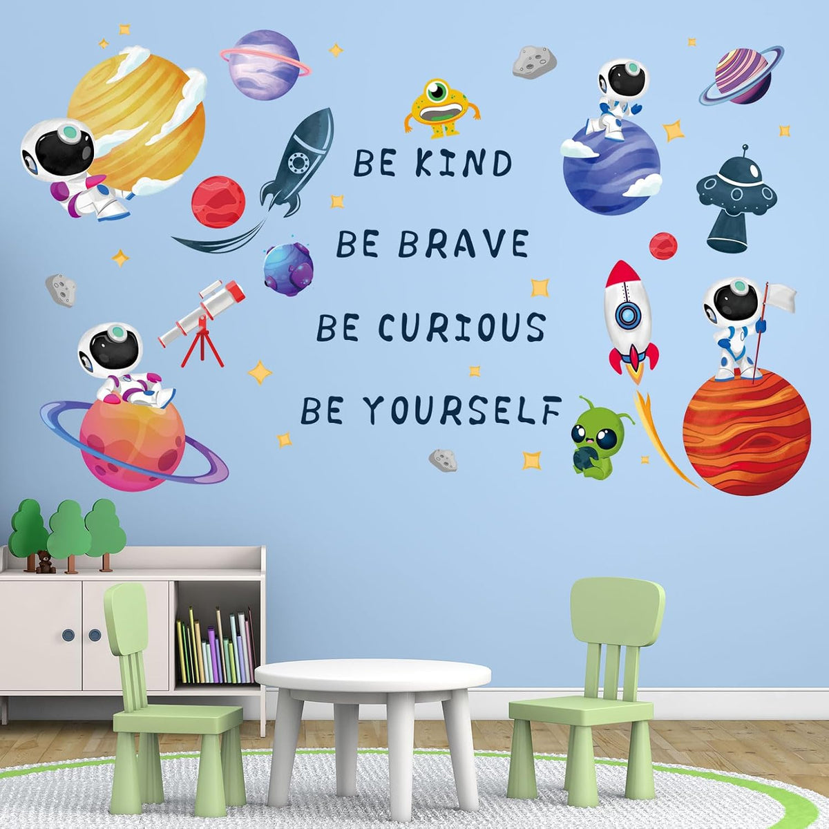 Astronaut Wall Decals - Outer Space Planets Rocket Boys Wall Stickers - Baby Nursery Kids Room Daycare Playroom Wall Decor