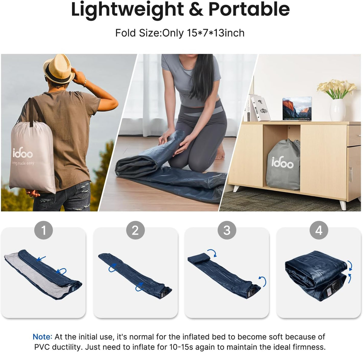 iDOO Twin Air Mattress with Built in Pump, Luxury Blow up Mattress, Comfort Inflatable Mattress for Camping, Guests & Home, Durable, Dual Chamber Single Air Bed, Colchon Inflable