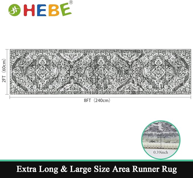 HEBE Hallway Runner Rug 2'x8' Washable Vintage Distressed Area Rugs Non Slip - Image 2