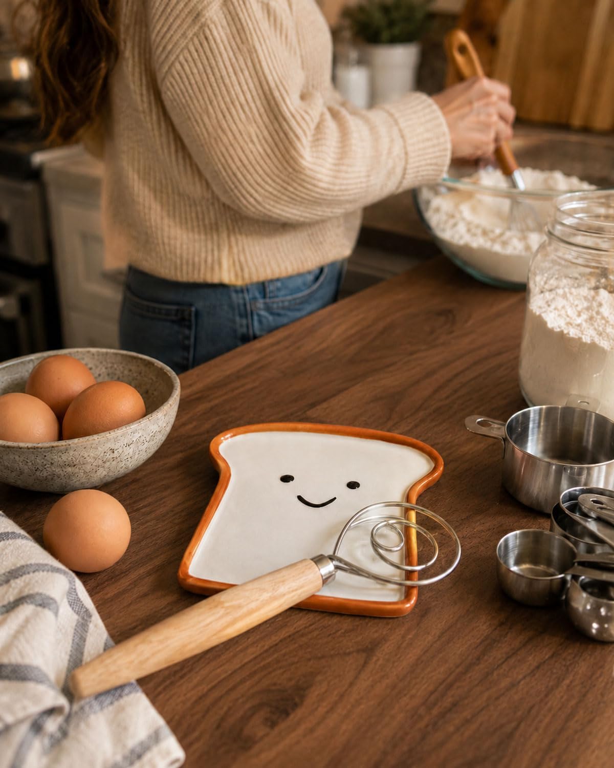 Cute Ceramic Spoon Rest for Stove Top, Toast Spoon Rest for Kitchen Counter