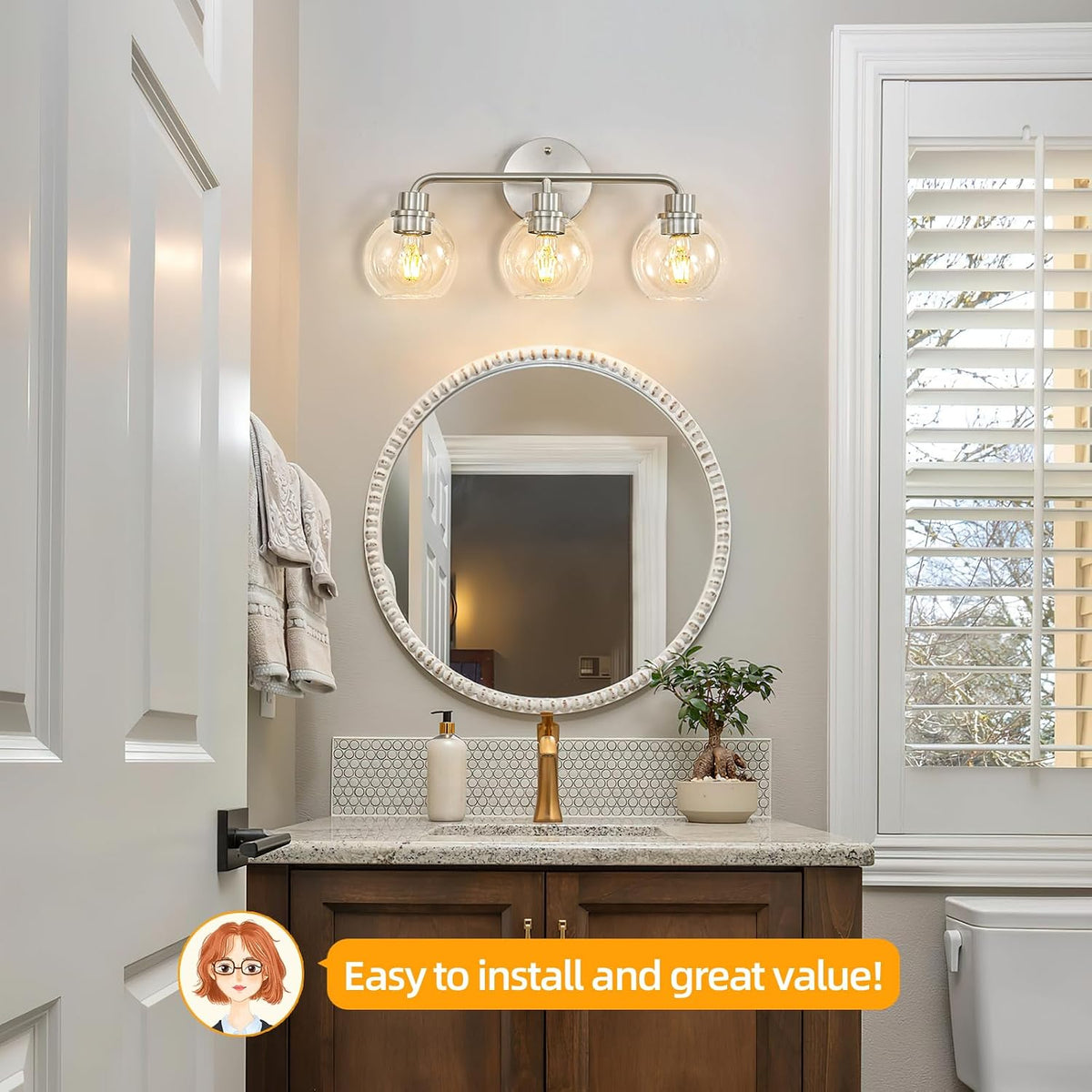 3 Light Bathroom Vanity Light Fixtures, Brushed Nickel Vanity Lights
