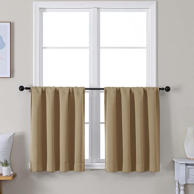 Simplebrand Ava Taupe Short 24 Inches Blackout Curtain 2 Panels Set, Half by Simplebrand