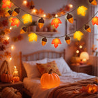 8.5Ft Fall Decor Maple Leaves Acorn Lights String, Fall String Lights Plug in with 10 LED Yellow/Orange Maple Leaf Acorn Light for Home Porch Fireplace Autumn Harvest Party Thanksgiving Decor, 0.48W