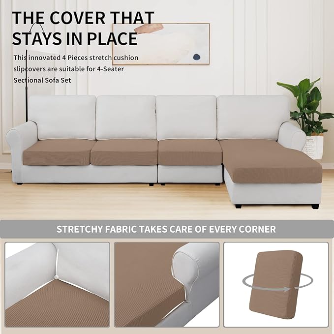 Easy-Going Stretch 4 Pieces Couch Cushion Covers - Image 5