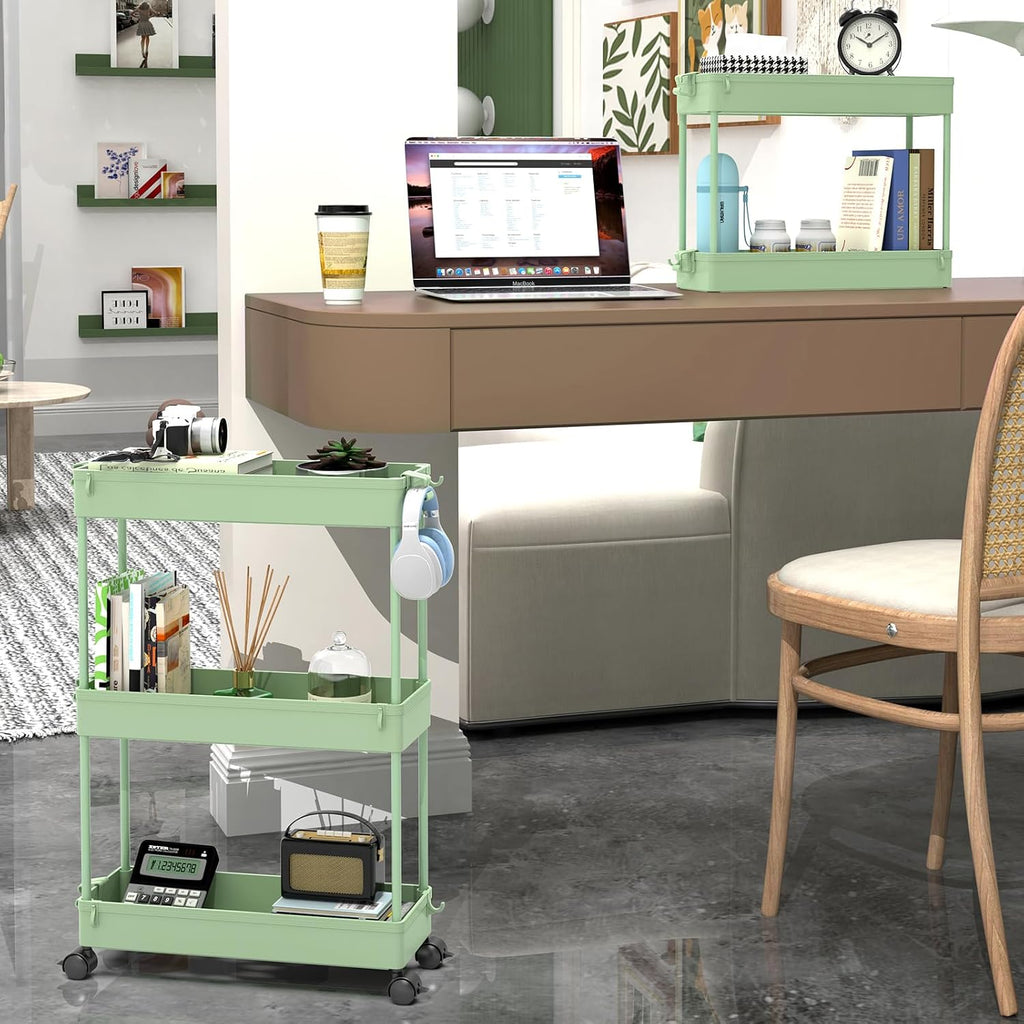 SPACEKEEPER Slim Rolling Storage Cart, 3 Tier Bathroom Cart Organizer,Green