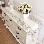 Arzoe Embroidered Lace Table Runner Elegant Vintage Mantel Scarf Dresser Scarves Cabinet Dining Room Table Decoration (Taupe, 16 × 77 Inch)