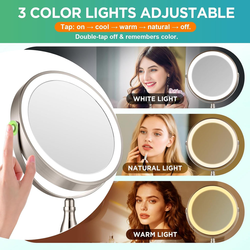 20x Magnifying Mirror with Light-Brushed Nickel