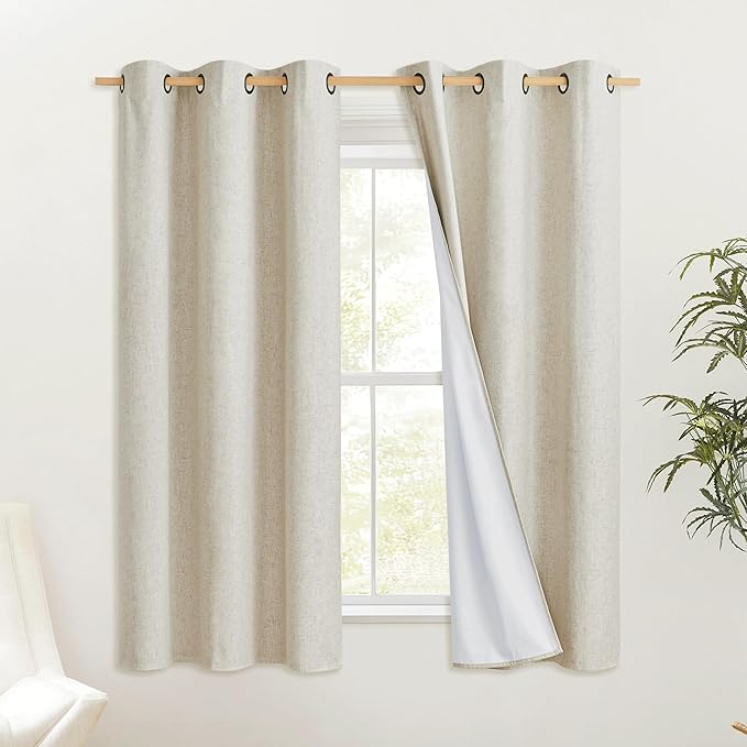 NICETOWN Natural Kitchen 100% Blackout Narrow Curtains 48 inches Long 2 Panels by NICETOWN