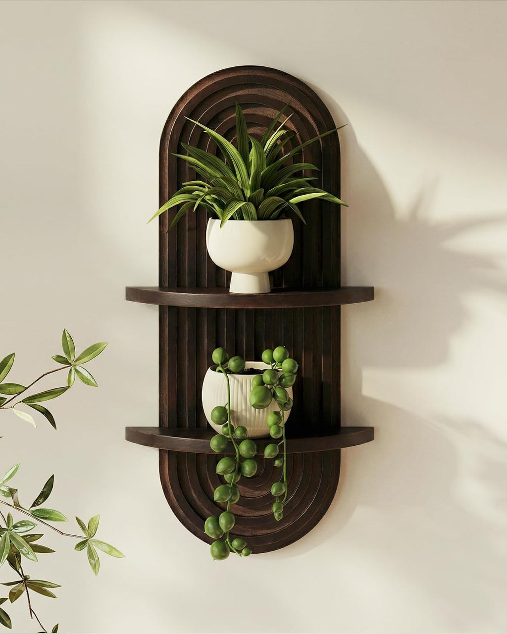 Bamworld Boho Wall Decor Plant Wall Shelf Wood Plant Holder Walnut 2PCS