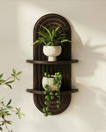Bamworld Boho Wall Decor Plant Wall Shelf Wood Plant Holder Walnut 2PCS