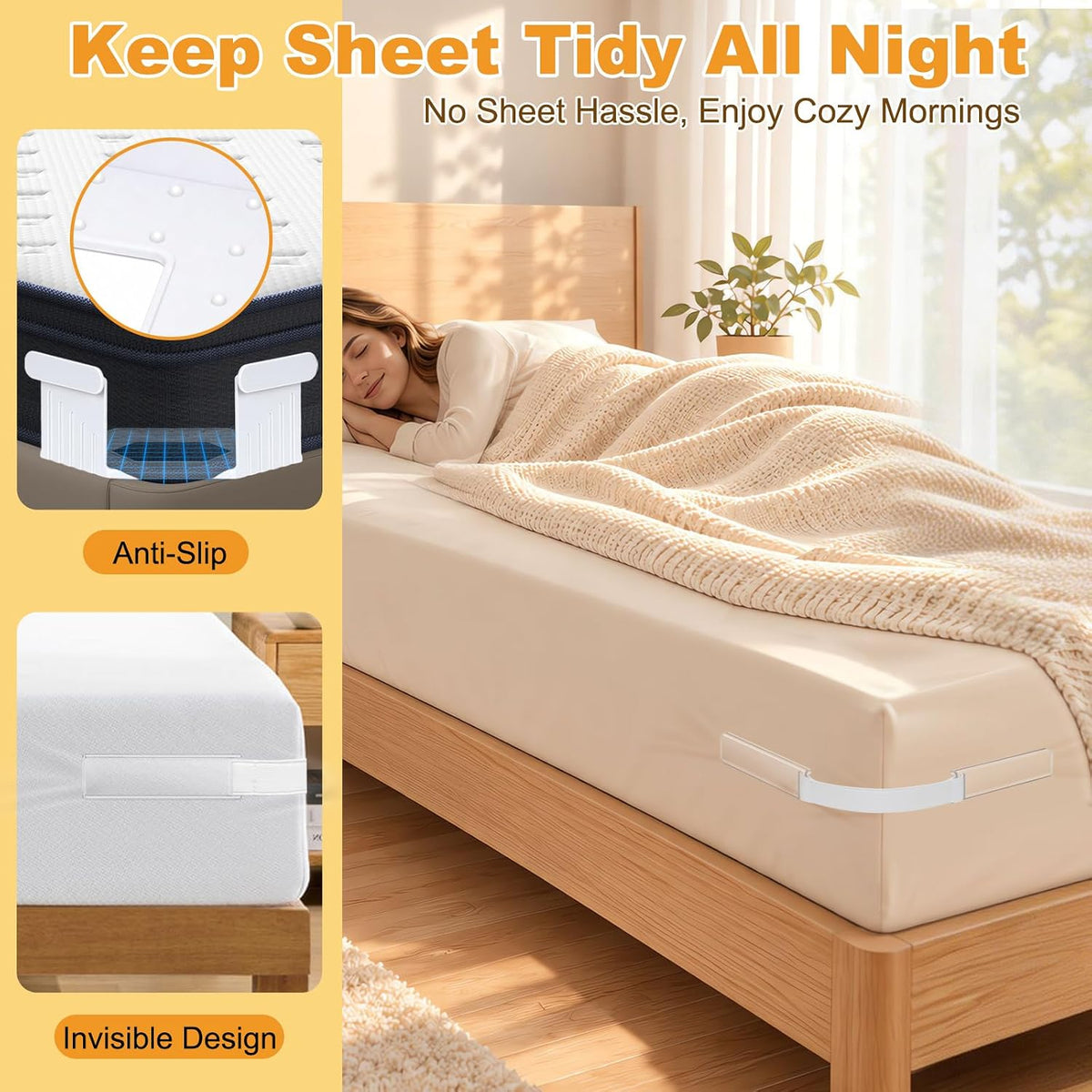 TRELC Bed Sheet Holders for Corners, 4PCS Fitted Sheet Holders with Tool