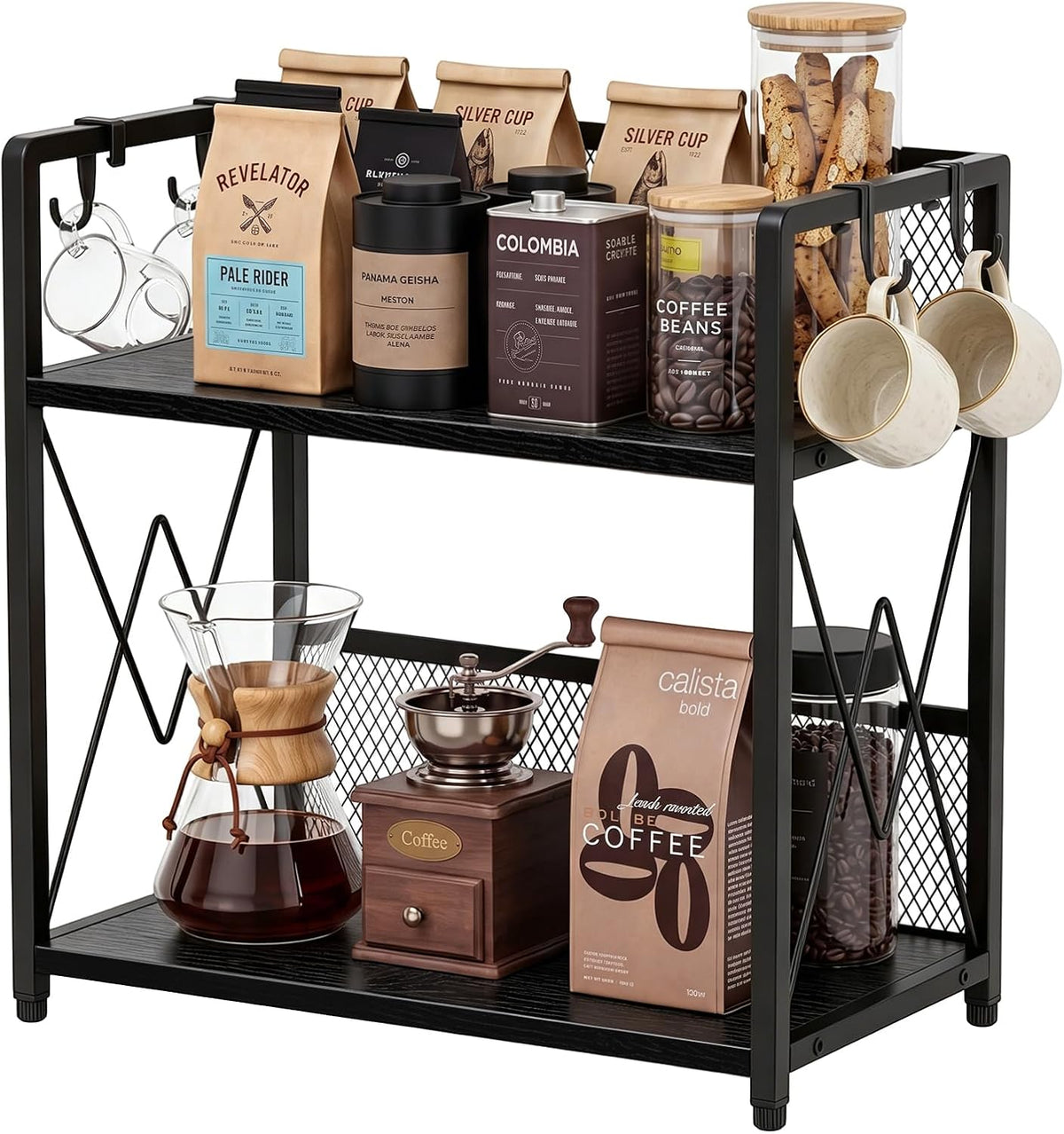 Coffee Bar Organizer, Kitchen Counter Organizer, Wood Coffee Bar Shelf
