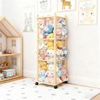 Stuffed Animal Zoo Storage with Lockable Wheels, Natural Wood
