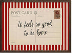 Vintage It Feels so Good to be Home Wall Art Mid Century Positive Quote Postcard Decor Picture, Trendy It's so Good to be Home Striped Poster Canvas Print 12x16 inch Walnut Wood Framed