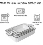Ceramic Bakeware Set of 4, Deep Rectangular Casserole Dishes for Oven to Table, Non-Stick Lasagna Pans with Handles, Stackable Baking Pans for Family Dinners & Housewarming Gift
