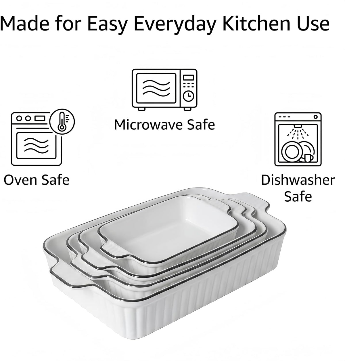 Ceramic Bakeware Set of 4, Deep Rectangular Casserole Dishes for Oven to Table, Non-Stick Lasagna Pans with Handles, Stackable Baking Pans for Family Dinners & Housewarming Gift
