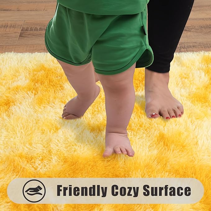 Soft Runner Rugs for Bedroom Hallways, 2x6 Tie-Dyed Yellow Fluffy Shag Throw - Image 8