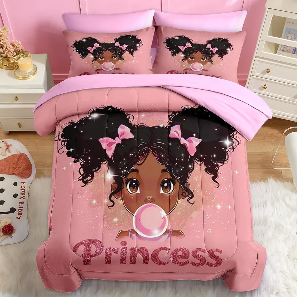 Nesker Twin Comforter Set for Girls, 5 Pieces Princess Bedding for Kids