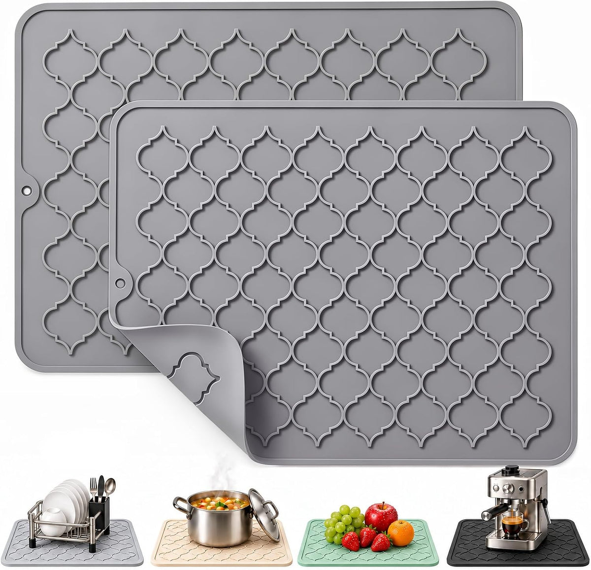 CAKETIME 2 Pack Silicone Dish Drying Mat for Kitchen Counter Shower Caddy Rack Placemats Trivets Coffee Bar Accessories Waterproof Under Sink Utensil Holder Essentials New Home Decor Must Haves 2026