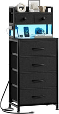 REAHOME 41 Inch LED Nightstand with Charging Station Dark Gray