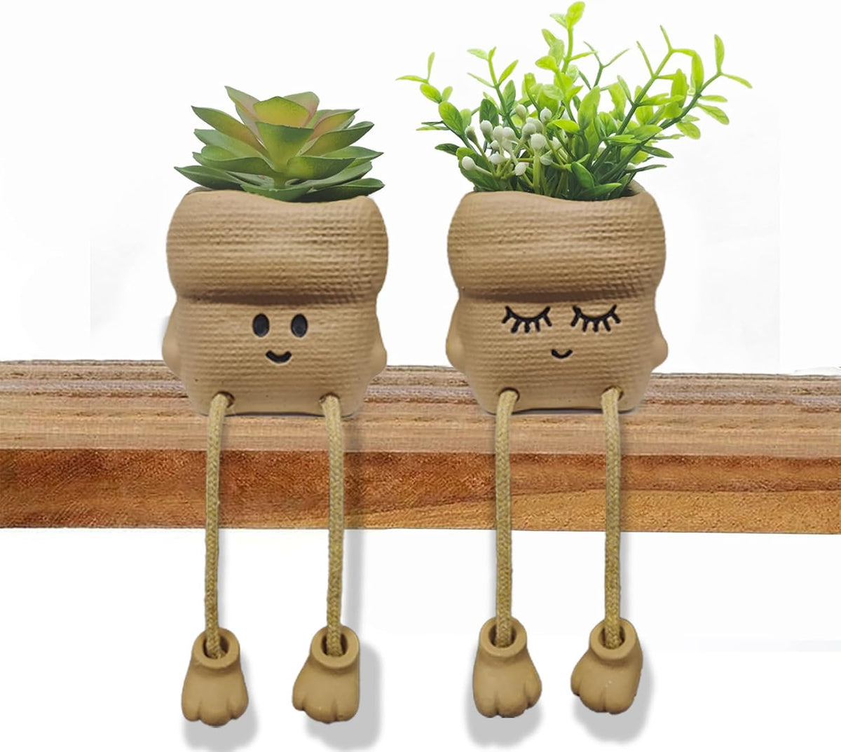 2PCS Smiley Face Succulent Artificial Plants Planters, Cute Plant Pot