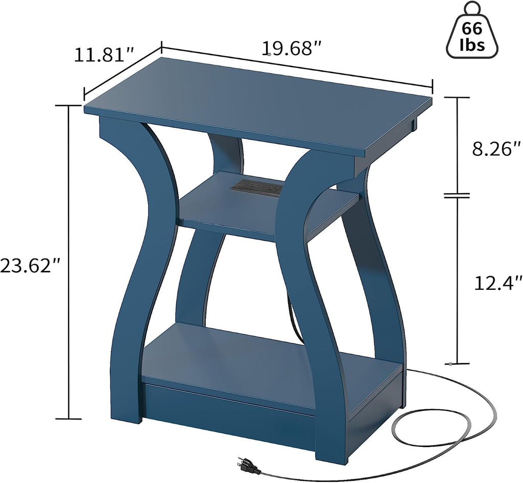 FROMJBEST End Tables Living Room, End Table with Charging Station Navy Blue