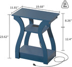 FROMJBEST End Tables Living Room, End Table with Charging Station Navy Blue